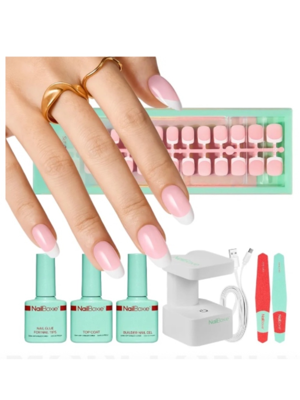 Modelones French Tip Short Almond Gel Nail Kit With UV Light